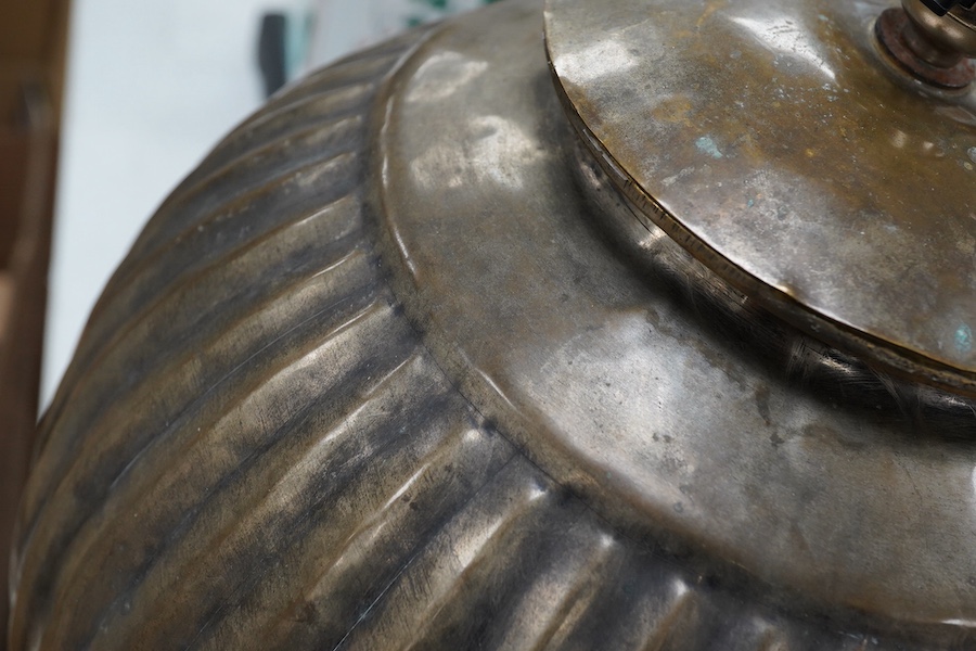 A pair of Indian globular bronzed metal table lamps, 36cm high overall. Condition - good, untested